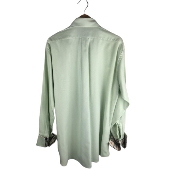 BURBERRY LONDON Mens Oxford French Cuffs Dress Shirt Nova Check Mint Green - Picture 3 of 10